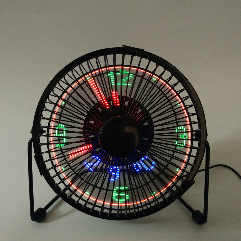 Creative Desktop Usb Luminous Clock Car Wrought Iron Flashing Word Desktop Fan