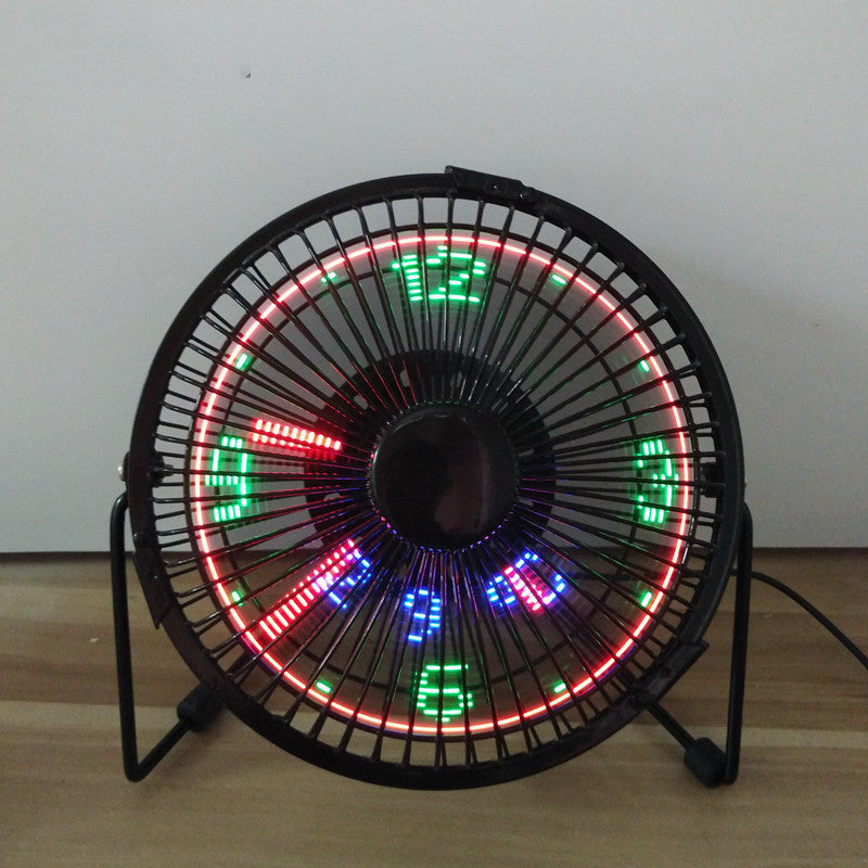 Creative Desktop Usb Luminous Clock Car Wrought Iron Flashing Word Desktop Fan