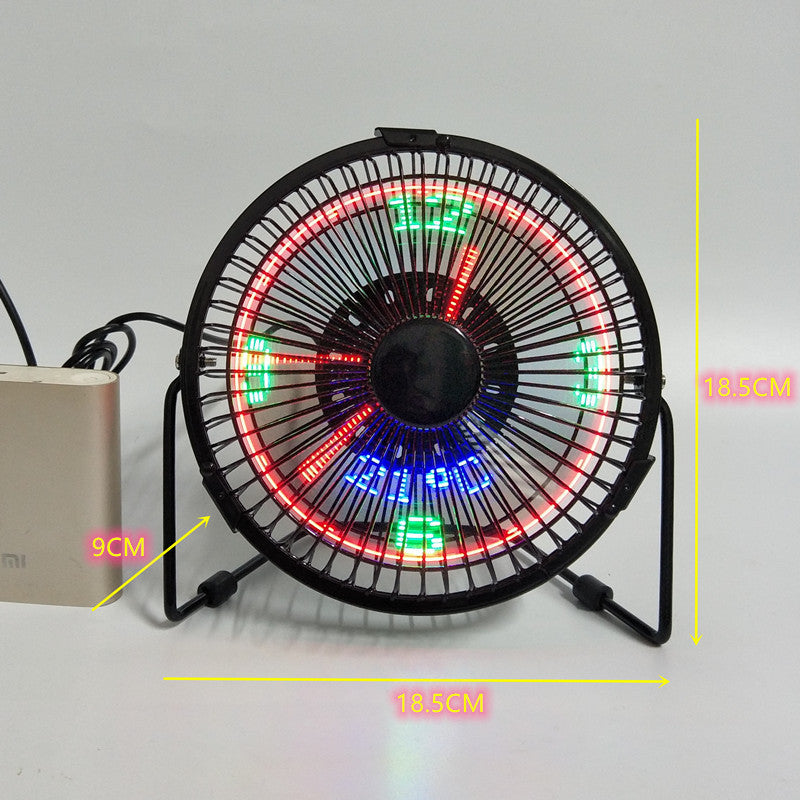 Creative Desktop Usb Luminous Clock Car Wrought Iron Flashing Word Desktop Fan